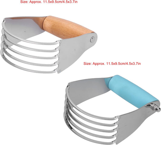 Dough Blender, Stainless Steel Pastry Cutter, Dough Cutter With 5 Blades, Professional Pastry Cutter Mixer, Stainless Steel Dough Masher for Butter, Biscuit, Baking, Kneading, Dough, Flakier(Wood)