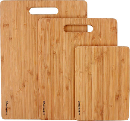 Bamboo Cutting Board Set of 3, Wooden Cutting Boards for Kitchen, Knife Friendly Food Grade Chopping Board, Lightweight with Hanging Hole for Easy Storage