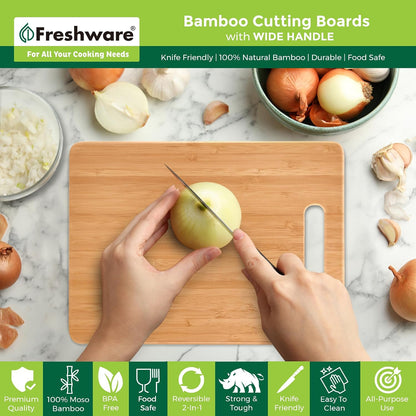 Bamboo Cutting Board Set of 3, Wooden Cutting Boards for Kitchen, Knife Friendly Food Grade Chopping Board, Lightweight with Hanging Hole for Easy Storage