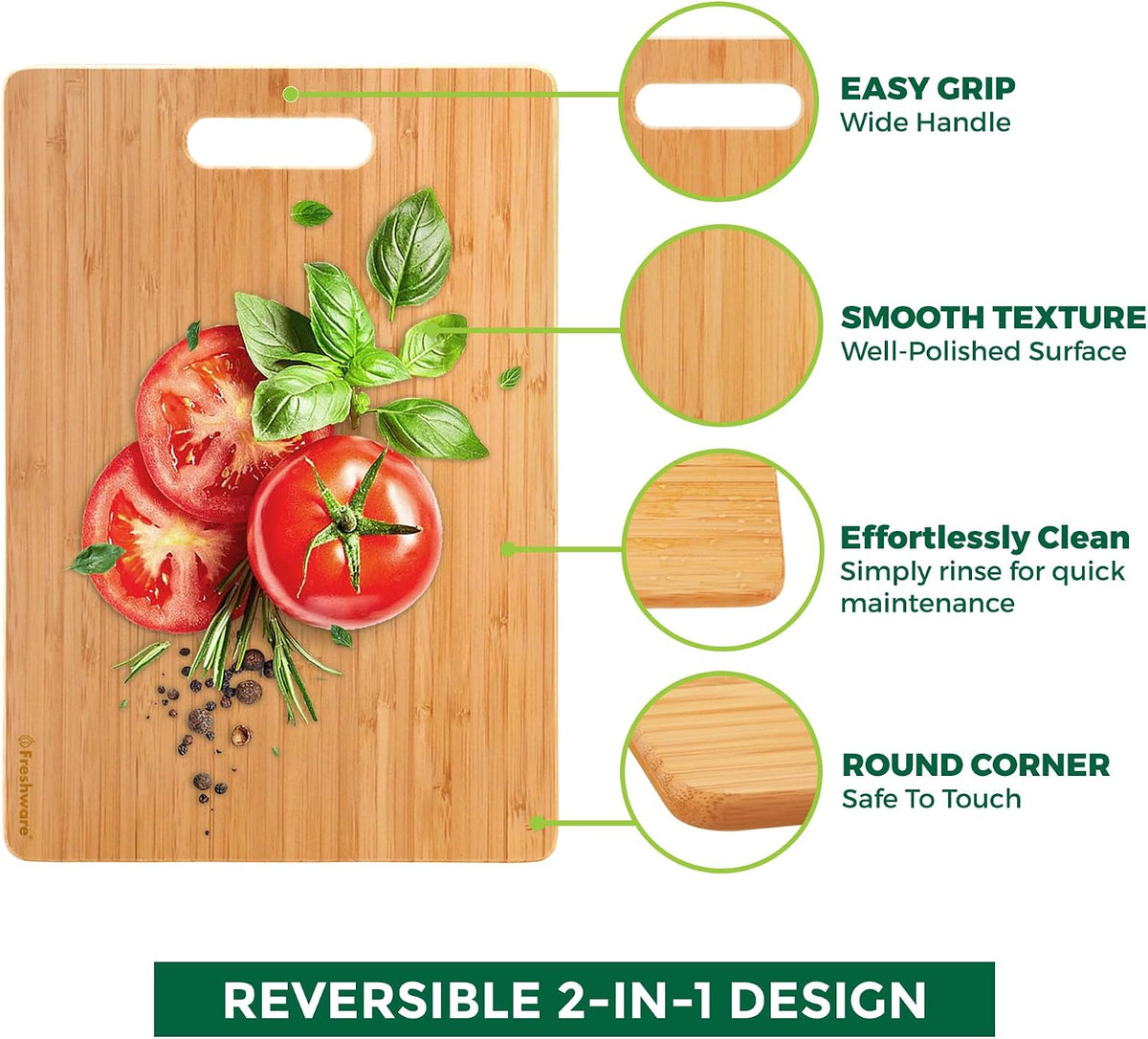 Bamboo Cutting Board Set of 3, Wooden Cutting Boards for Kitchen, Knife Friendly Food Grade Chopping Board, Lightweight with Hanging Hole for Easy Storage