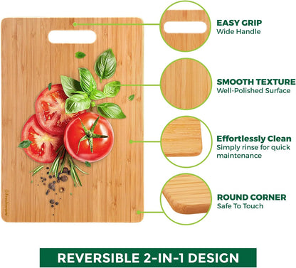 Bamboo Cutting Board Set of 3, Wooden Cutting Boards for Kitchen, Knife Friendly Food Grade Chopping Board, Lightweight with Hanging Hole for Easy Storage