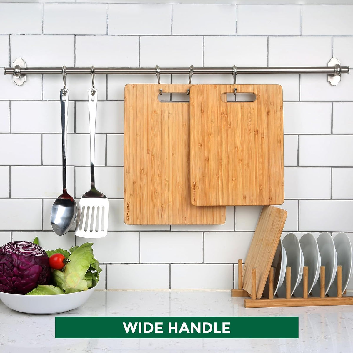 Bamboo Cutting Board Set of 3, Wooden Cutting Boards for Kitchen, Knife Friendly Food Grade Chopping Board, Lightweight with Hanging Hole for Easy Storage