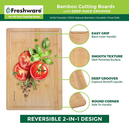 Bamboo Cutting Board Set of 3, Wooden Cutting Boards for Kitchen, Knife Friendly Food Grade Chopping Board, Lightweight with Hanging Hole for Easy Storage