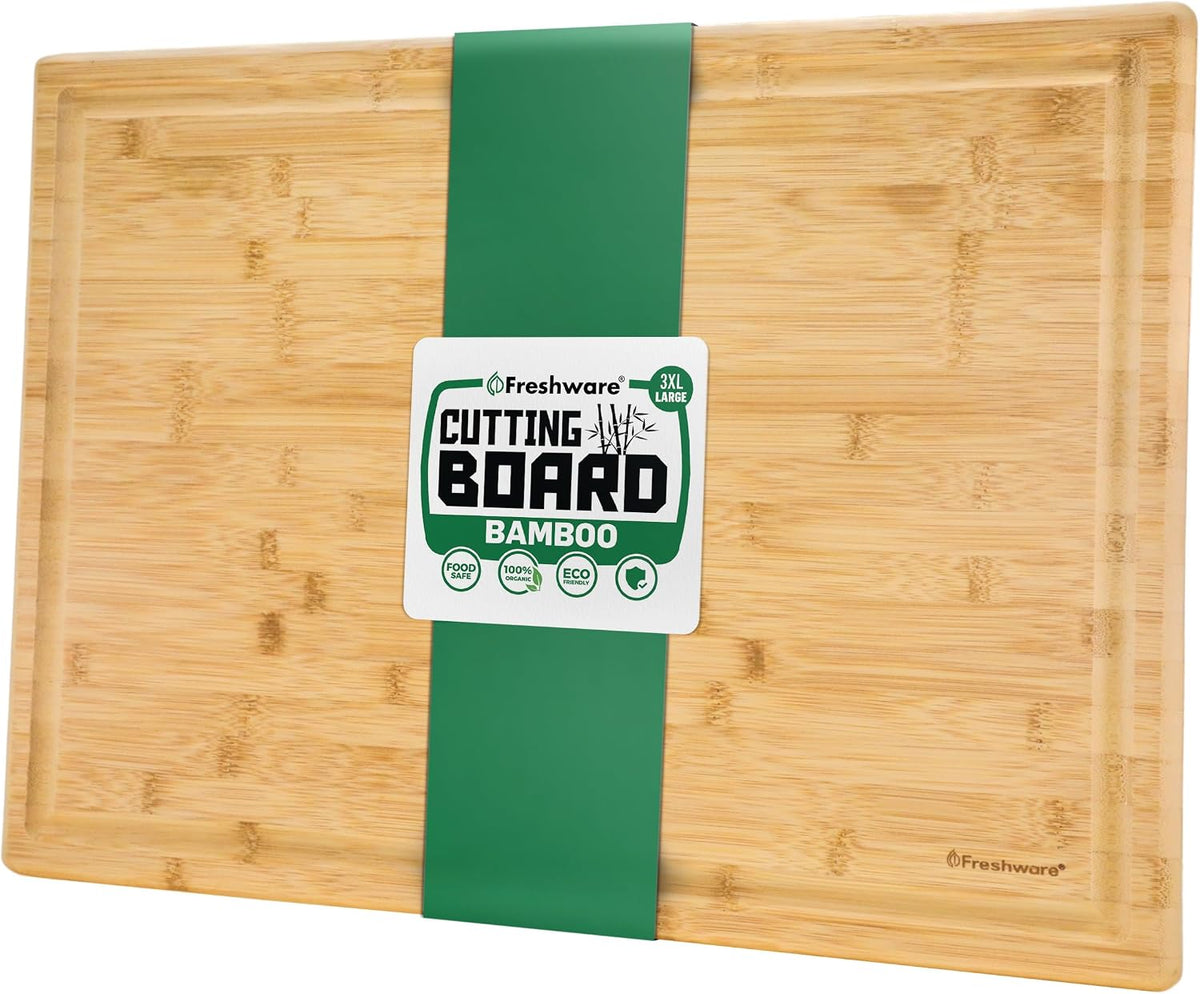 Bamboo Cutting Board Set of 3, Wooden Cutting Boards for Kitchen, Knife Friendly Food Grade Chopping Board, Lightweight with Hanging Hole for Easy Storage