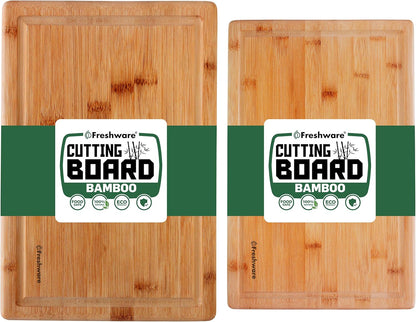 Bamboo Cutting Board Set of 3, Wooden Cutting Boards for Kitchen, Knife Friendly Food Grade Chopping Board, Lightweight with Hanging Hole for Easy Storage