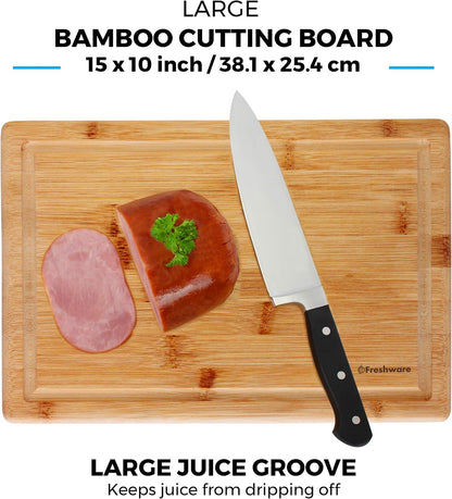 Bamboo Cutting Board Set of 3, Wooden Cutting Boards for Kitchen, Knife Friendly Food Grade Chopping Board, Lightweight with Hanging Hole for Easy Storage