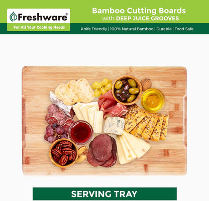 Bamboo Cutting Board Set of 3, Wooden Cutting Boards for Kitchen, Knife Friendly Food Grade Chopping Board, Lightweight with Hanging Hole for Easy Storage