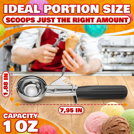 1 Oz Ice Cream Scoop with Trigger #30, Stainless Steel Portion Scoop | One Ounce Disher for Gelato, Sorbet, Baking Cookie Dough, and Meatballs - Rust Resistant, Easy to Clean for Daily Food Prep