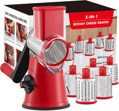 Cheese Grater Hand Crank, Rotary Cheese shredder, Vegetable Slicer | 3 Stainless Steel Blades, 12x Fast Cutting, Non-slip Suction Base, No BPA, Dishwasher Safe, Easy Use for Cheese, Veggies, Nut