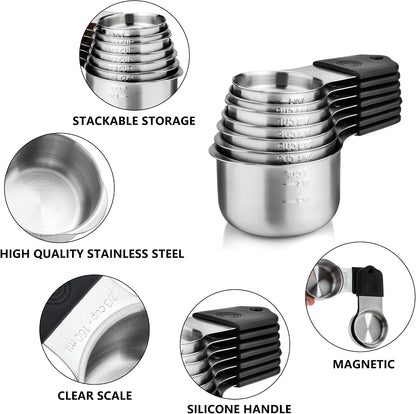 Magnetic Measuring Cups Set of 7 Stainless Steel Stackable Measuring Cups