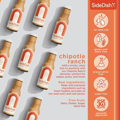 Chipotle Ranch Dressing - Seed Oil, Dairy & Gluten Free Salad Dressing w/Avocado Oil - Refined Sugar Free, Low Sodium Healthy Ranch Sauce - Paleo Dressing for Sauces, Dips & More - 8 fl oz