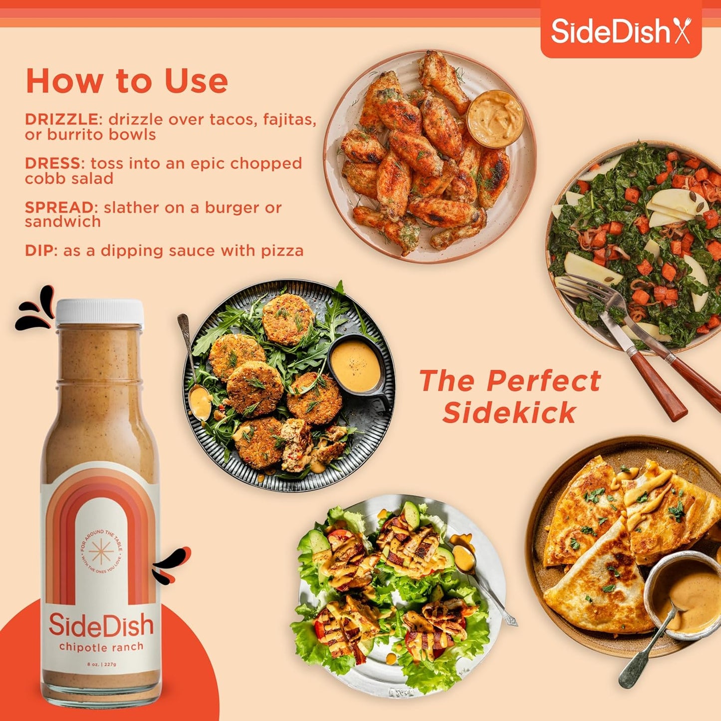 Chipotle Ranch Dressing - Seed Oil, Dairy & Gluten Free Salad Dressing w/Avocado Oil - Refined Sugar Free, Low Sodium Healthy Ranch Sauce - Paleo Dressing for Sauces, Dips & More - 8 fl oz