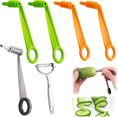 Potato Peeler, Stainless Steel Peeler, 6 Pcs Spiral Cutter Set, Spiral Cutter for Vegetable Preparation, Stainless Steel Vegetable Peeler with Plastic Spiralizers for Kitchen Tasks