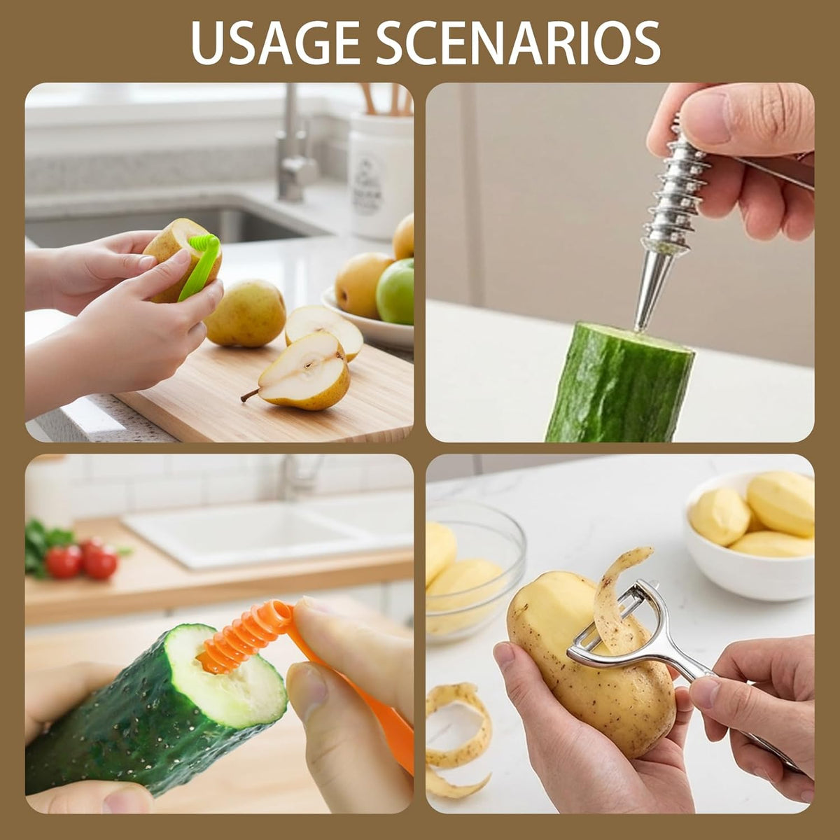 Potato Peeler, Stainless Steel Peeler, 6 Pcs Spiral Cutter Set, Spiral Cutter for Vegetable Preparation, Stainless Steel Vegetable Peeler with Plastic Spiralizers for Kitchen Tasks