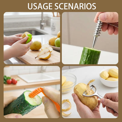 Potato Peeler, Stainless Steel Peeler, 6 Pcs Spiral Cutter Set, Spiral Cutter for Vegetable Preparation, Stainless Steel Vegetable Peeler with Plastic Spiralizers for Kitchen Tasks