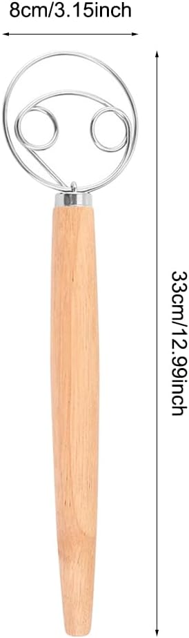 Danish Dough Whisk, 13 inch Sourdough Whisk Stainless Steel Bread Dough Mixer with Smooth Wooden Handle, Sourdough Stirring Stick Bread Making Tool(SIZE:Double Eye)