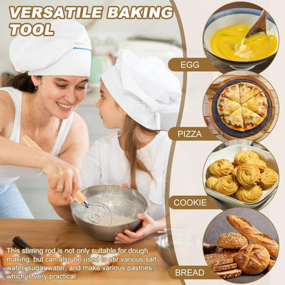 Danish Dough Whisk, 13 inch Sourdough Whisk Stainless Steel Bread Dough Mixer with Smooth Wooden Handle, Sourdough Stirring Stick Bread Making Tool(SIZE:Double Eye)