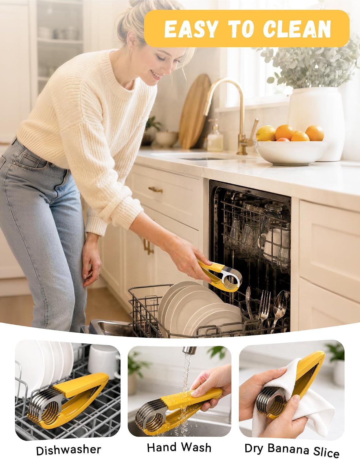 Banana Slicer,ABS Stainless Steel Banana Cutter for Fruit