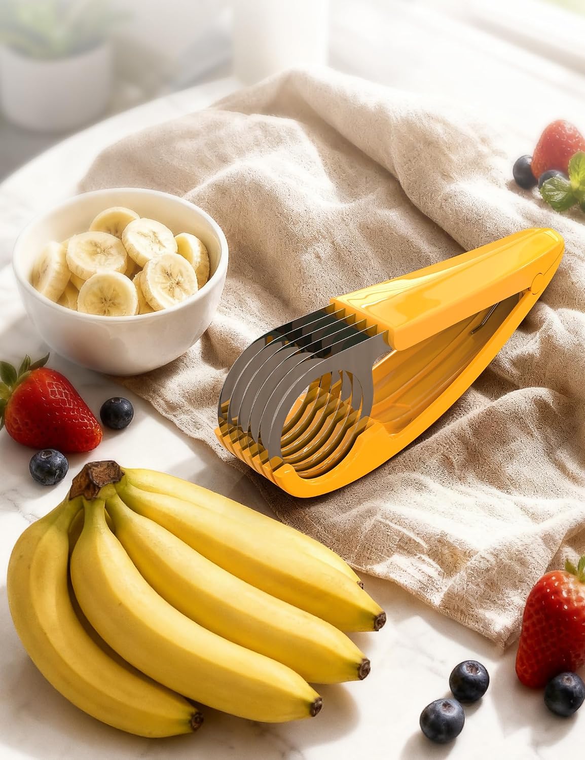 Banana Slicer,ABS Stainless Steel Banana Cutter for Fruit