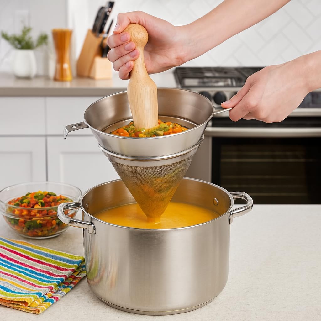 Kitchen Chinois Fine-Mesh Cone Sieve, 18/8 Stainless Steel, For Straining Sauces, Soups, And Purees, 7-Inch Diameter