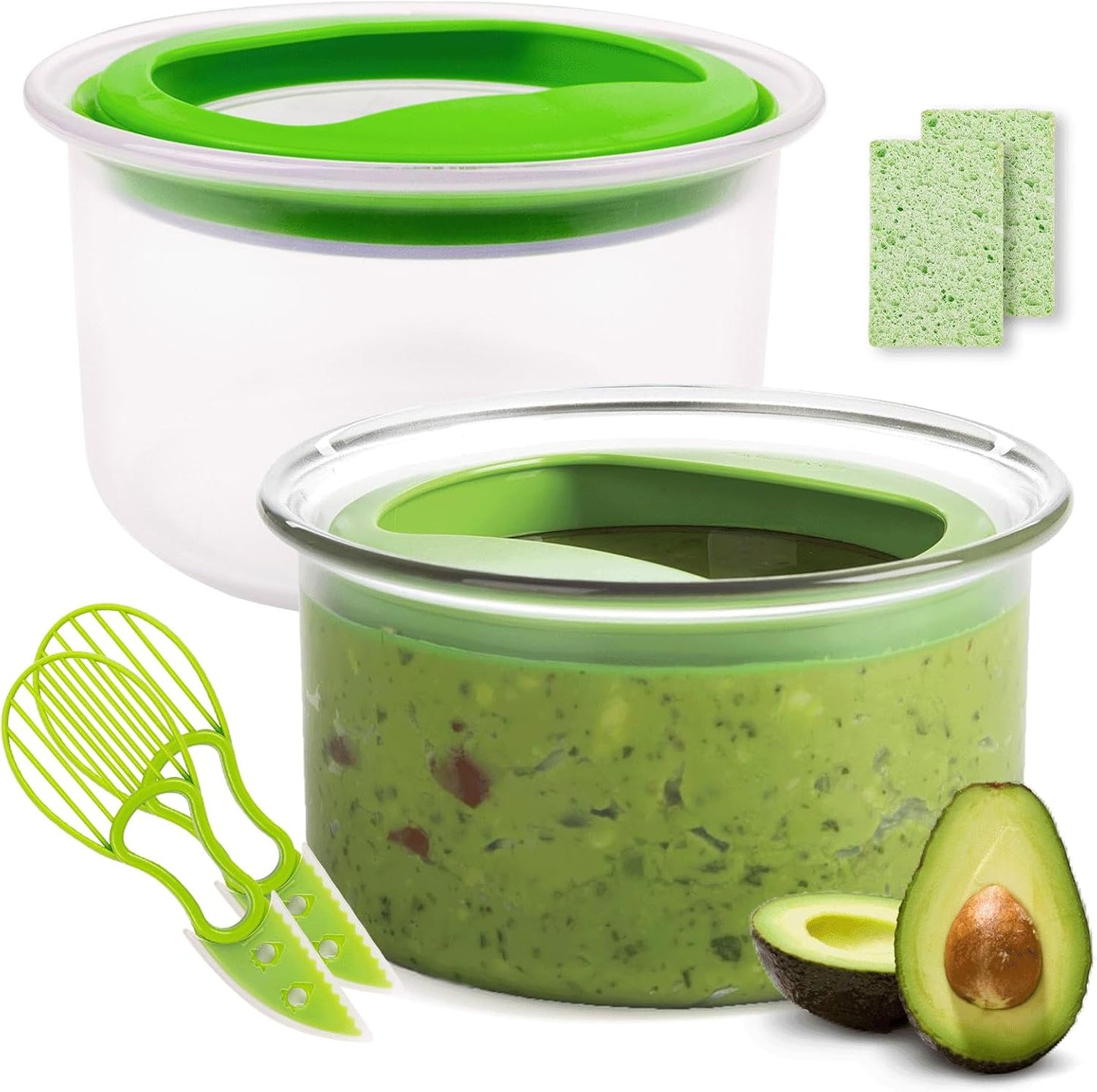 Guacamole Keeper(1 Pcs), Guacamole Bowls, Avocado Keeper Fresh Guacamole Plastic Kitchen Storage Container with Air Tight Lid, 3-in-1 Avocado Slicer and Cleaning sponge