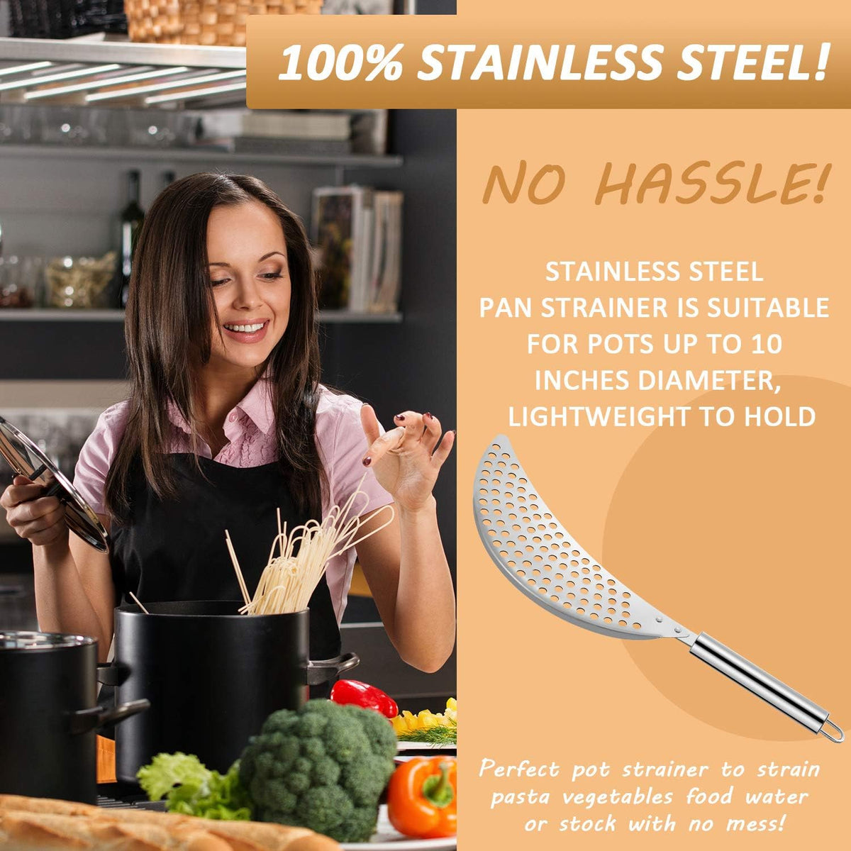 2 Pieces Pot Strainer with Handle for Pan,Fits Up to 10 in