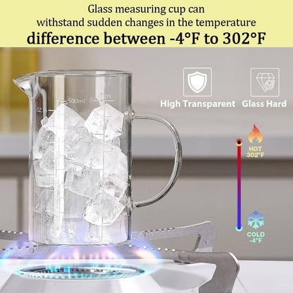 Measuring Cup, 500ML 2 CUP Glass Liquid Measuring Cup with Blank Label, Three Scales (OZ, Cup, ML/CC) High Borosilicate Glass for Kitchen or Restaurant, V-Shaped Spout Measuring Cups