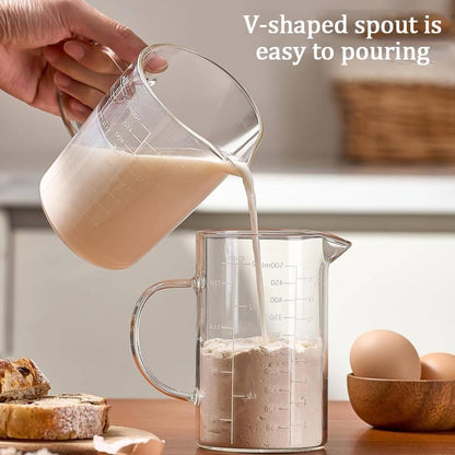 Measuring Cup, 500ML 2 CUP Glass Liquid Measuring Cup with Blank Label, Three Scales (OZ, Cup, ML/CC) High Borosilicate Glass for Kitchen or Restaurant, V-Shaped Spout Measuring Cups