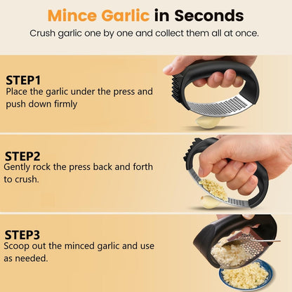 Garlic Press Rocker – Stainless Steel Garlic Mincer and Crusher with Ergonomic Handle – Easy to Use, Clean & Store – Perfect Kitchen Gadget for Cooking Lovers