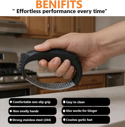 Garlic Press Rocker – Stainless Steel Garlic Mincer and Crusher with Ergonomic Handle – Easy to Use, Clean & Store – Perfect Kitchen Gadget for Cooking Lovers