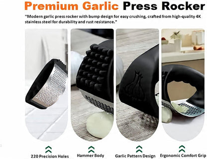 Garlic Press Rocker – Stainless Steel Garlic Mincer and Crusher with Ergonomic Handle – Easy to Use, Clean & Store – Perfect Kitchen Gadget for Cooking Lovers