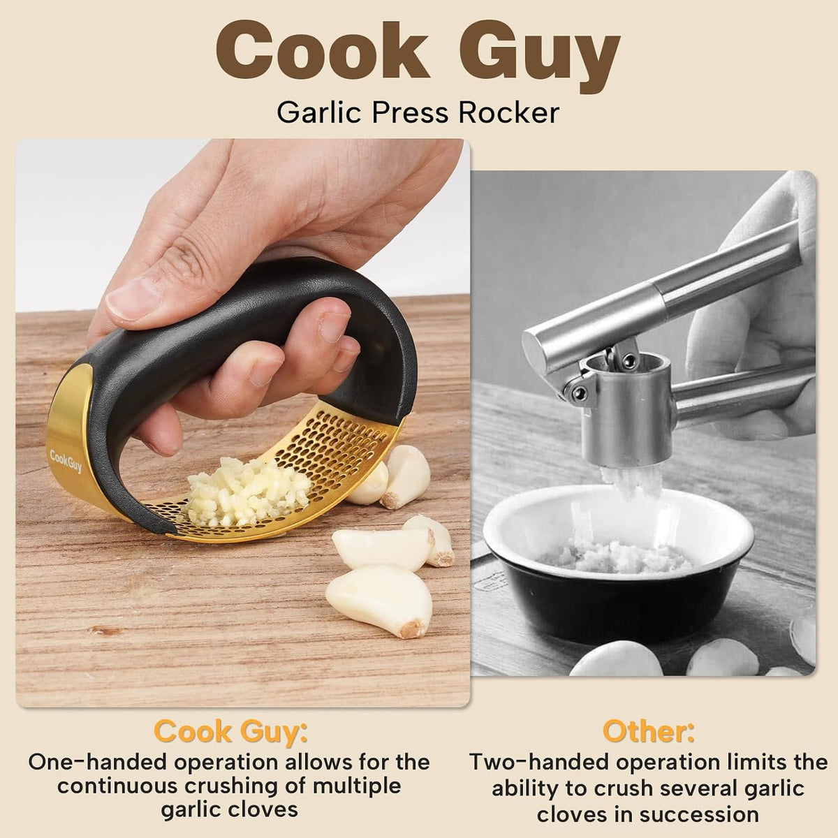 Garlic Press Rocker Set -304 Stainless Steel Premium