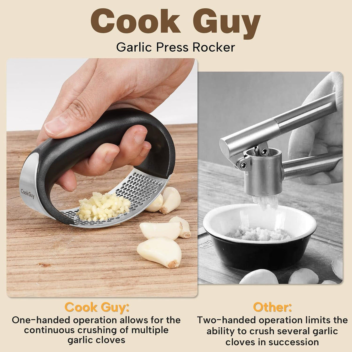 Garlic Press Rocker Set -304 Stainless Steel Premium