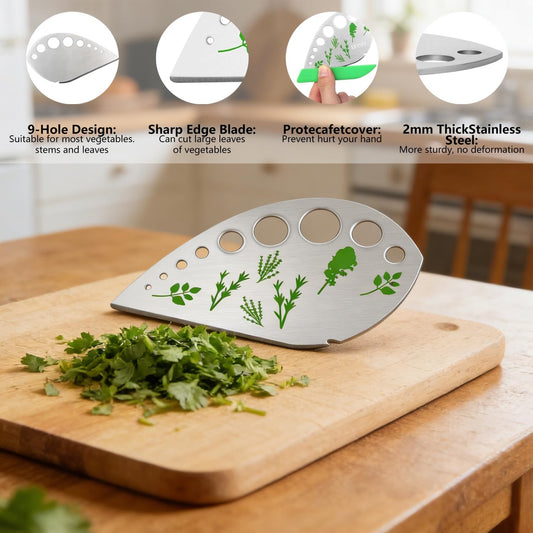 Herb Stripper, Jiaedge Green 9 holes Stainless Steel Kitchen Herbs Leaf Stripping Tool