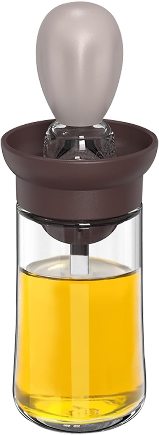 Oil Dispenser with Brush - Glass Olive Oil Dispenser for Kitchen, 2 IN 1 Oil Dispenser Bottle with Silicone Basting Brush for Cooking Vinegar Sauce BBQ Grill Frying, T-OB21, Grey