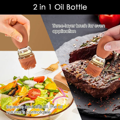 Oil Dispenser with Brush - Glass Olive Oil Dispenser for Kitchen, 2 IN 1 Oil Dispenser Bottle with Silicone Basting Brush for Cooking Vinegar Sauce BBQ Grill Frying, T-OB21, Grey