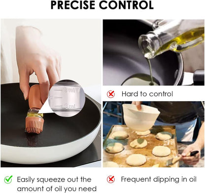 Oil Dispenser with Brush - Glass Olive Oil Dispenser for Kitchen, 2 IN 1 Oil Dispenser Bottle with Silicone Basting Brush for Cooking Vinegar Sauce BBQ Grill Frying, T-OB21, Grey