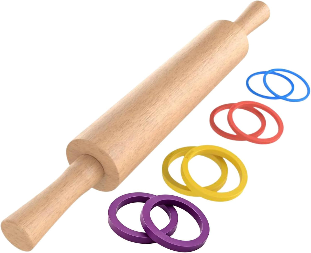Rolling Pin with Handles,Dough Roller for Baking with 4 Thickness Rings