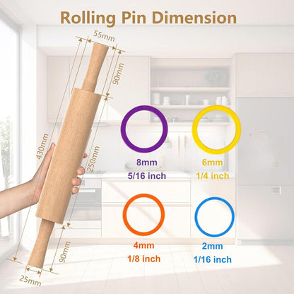 Rolling Pin with Handles,Dough Roller for Baking with 4 Thickness Rings