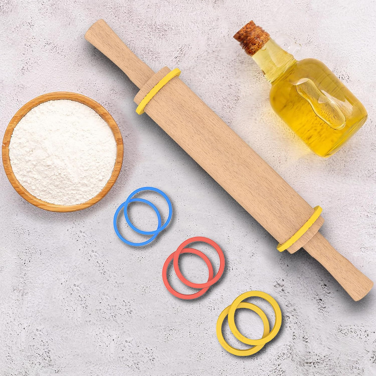 Rolling Pin with Handles,Dough Roller for Baking with 4 Thickness Rings