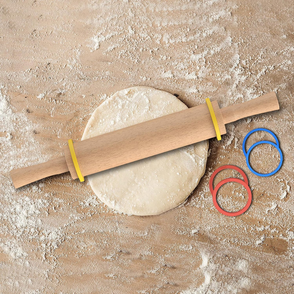 Rolling Pin with Handles,Dough Roller for Baking with 4 Thickness Rings
