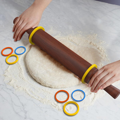 Rolling Pin with Handles,Dough Roller for Baking with 4 Thickness Rings