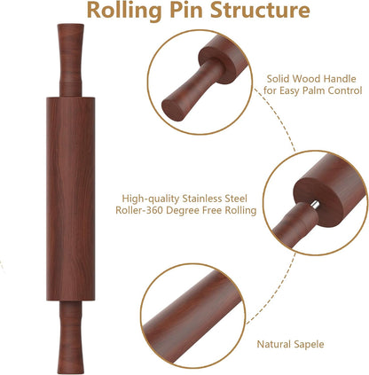 Rolling Pin with Handles,Dough Roller for Baking with 4 Thickness Rings