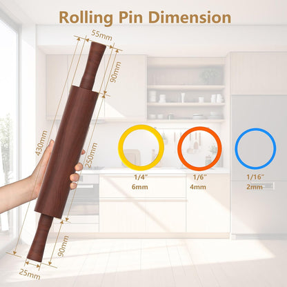 Rolling Pin with Handles,Dough Roller for Baking with 4 Thickness Rings