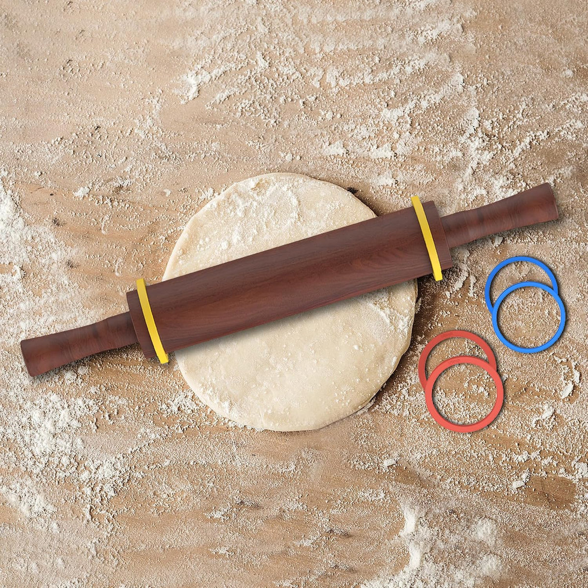 Rolling Pin with Handles,Dough Roller for Baking with 4 Thickness Rings
