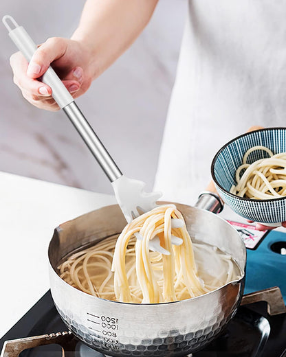 Silicone Pasta Fork, 2 Pack, Gray-Blue | Kitchen Heat Resistant, Noodle Spoon Server, BPA Free, Spaghetti Strainer