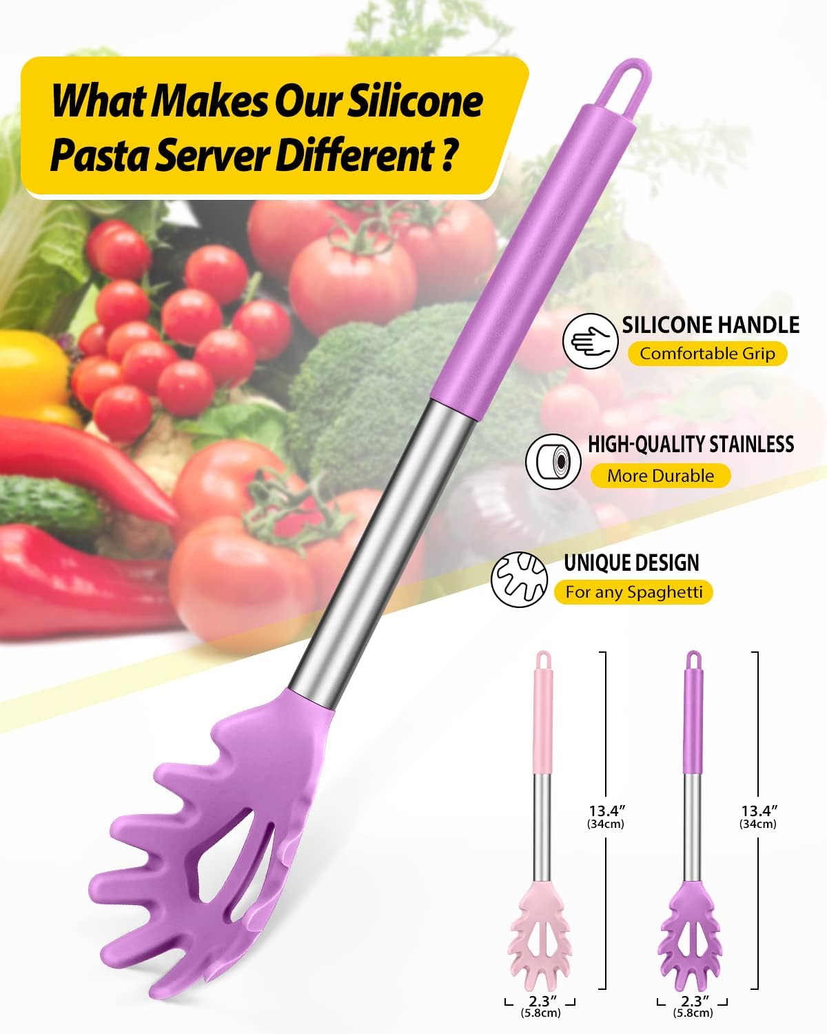 Silicone Pasta Fork, 2 Pack, Gray-Blue | Kitchen Heat Resistant, Noodle Spoon Server, BPA Free, Spaghetti Strainer