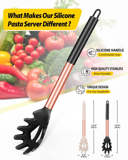 Silicone Pasta Fork, 2 Pack, Gray-Blue | Kitchen Heat Resistant, Noodle Spoon Server, BPA Free, Spaghetti Strainer