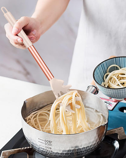 Silicone Pasta Fork, 2 Pack, Gray-Blue | Kitchen Heat Resistant, Noodle Spoon Server, BPA Free, Spaghetti Strainer