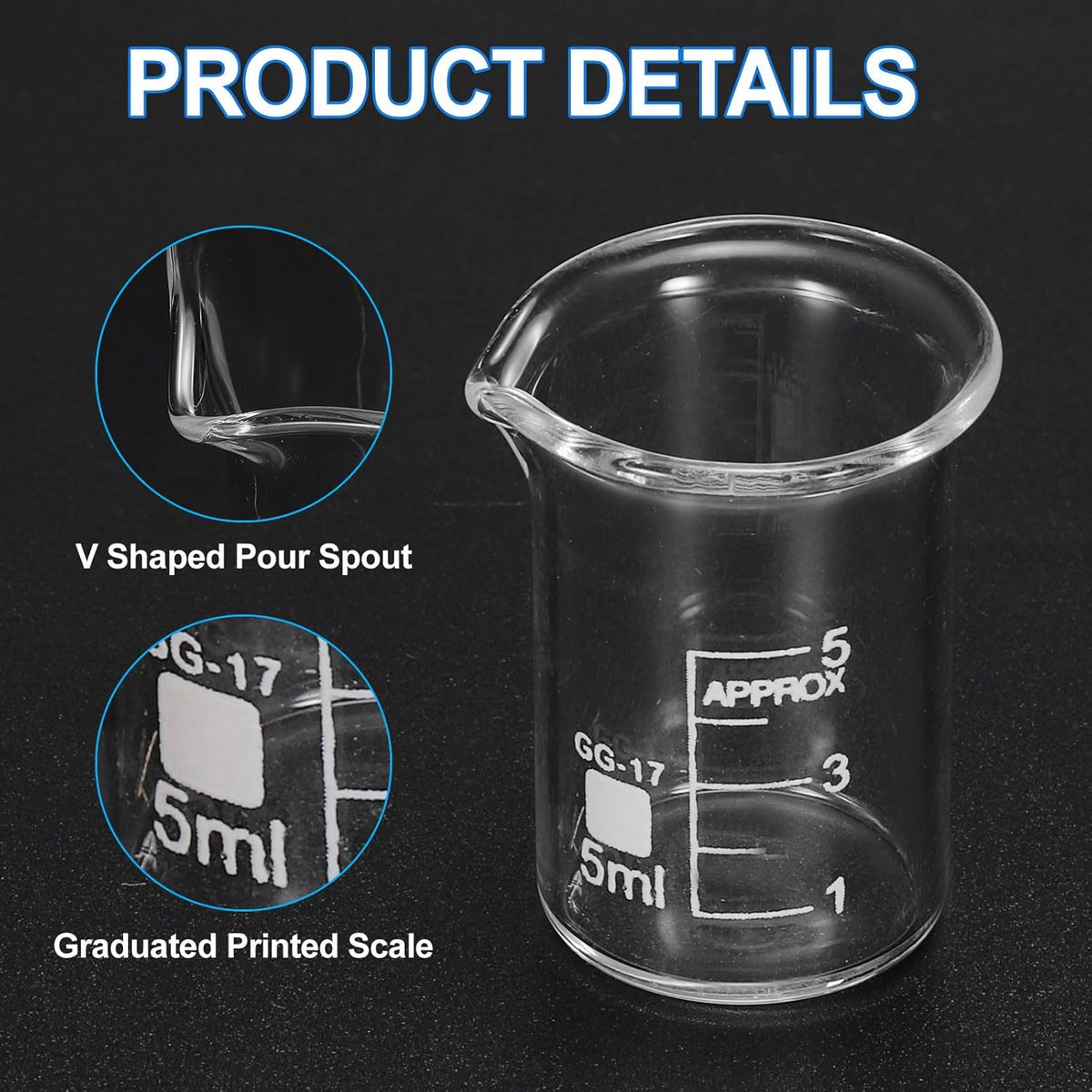 250ml Glass Beaker, 2 Pack Measuring Glass Beaker Graduated Borosilicate Lab Cups Mug Low Form Heat Safe Transparent with 50pcs Wood Sticks for Laboratory Science Kitchen Liquids